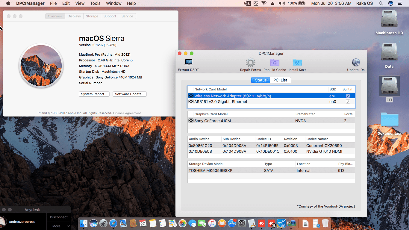 Success Hackintosh macOS Sierra 10.12.6 Build 16G29 in Sony Vaio VPCEG38FG